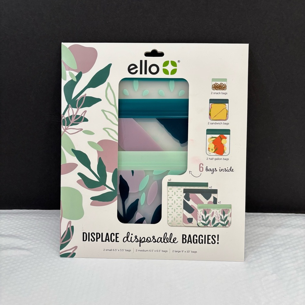New Ello Reusable Assorted Food Storage Bags, 6-Pack Peva Design